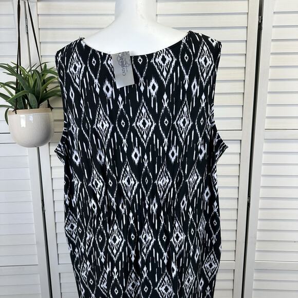 New Catherines Black White Ikat Maxi Dress Turquoise Gemstone Neck Plus Size 5X - Picture 6 of 9